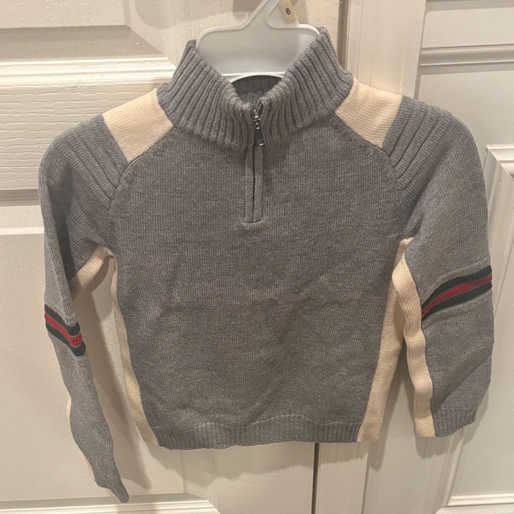 Gucci Boys Gray and Cream Wool quarter zip Sweater